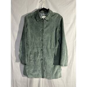 Vintage Leather Jacket Suede Womens Medium Green Button 90s Capsule Minimalist